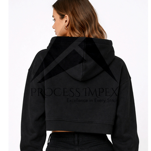 Sweat-shirt à capuche court noir pour femme, imprimé Soft Power, décontracté, en coton, avec poches, pour l'automne - Product Image 4