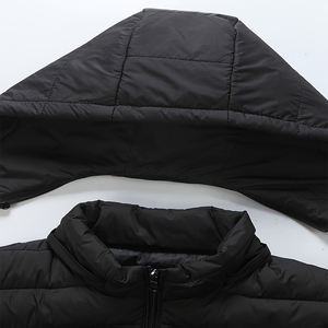 Veste matelassée à capuche pour homme, coupe-vent, fermeture éclair, noire unie, style décontracté, polyester, coupe classique, pour homme - Product Image 3