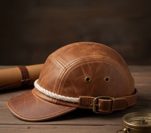 Gorra de Campamento de 5 Paneles de Cuero Genuino Vintage – Gorra de Béisbol Ajustable Unisex para Actividades al Aire Libre - Product Image 3