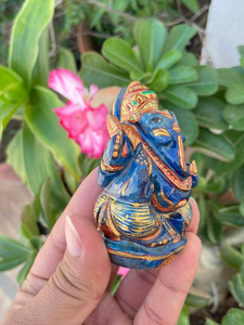 Hand Carved Lapis Lazuli Ganesha <b>Statue</b> | Hand Painted Ganesh Idol with Gold Detail | Hindu Altar Decor | Wholesale Supplier - Product Image 2