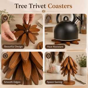 Wooden Shape <b>Trivet</b> Set Star Design Non Slip <b>Kitchen</b> Heat Resistant Mat Modern Style Table Decoration 20cm Diameter Handmade - Product Image 5