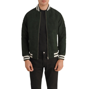 Blouson bomber en daim vert pour homme, fermeture éclair, col montant, style sportif, manteau d'automne - Product Image 1