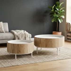 Mesas de Centro Redondas Modernas de Madera con Bandeja Superior y Patas de Metal, Muebles Escandinavos para Sala de Estar - Product Image 2