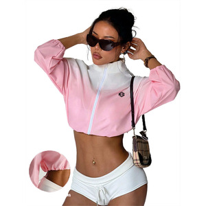 Custom Women's Cropped Windbreaker <b>Jacket</b> Gradient <b>Pink</b> Lightweight Zip Up Streetwear Fitness <b>Waterproof</b> Men's <b>Jackets</b> Wholesale - Product Image 1