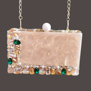 Bolso de Mano de Resina de Diseño, Elegante Accesorio Femenino, Toque Artístico Moderno, Cierre Magnético Impermeable, Patrón de Piedras, para la Noche - Product Image 6