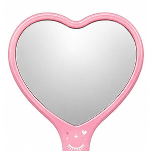 Heart-Shaped Handheld Mirror Pink and White with Hearts and Eyelashes Design <b>Plastic</b> Frame Single Side Makeup Mirror - Product Image 4