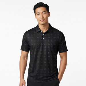 Polo à manches courtes pour homme, imprimé numérique noir, décontracté, respirant, en polyester tissé, motif design - Product Image 5