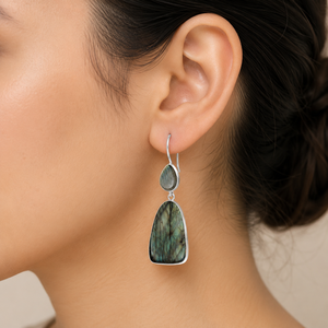 Elegant Large Stylish Natural Blue Spectrolite Labradorite <b>Silver</b> Plated <b>Dangle</b> <b>Earring</b> For Womens Wholesale Jewelry For India - Product Image 3