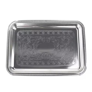 Rectangular Aluminum <b>Tray</b> With Leaf Handles for Catering Use Heavy Duty Metal Serving <b>Tray</b> with Nice Texture for Buffet - Product Image 3