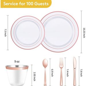 Set di Piatti in Plastica Usa e Getta Oro Rosa, 600 Pezzi per 100 Ospiti, con 100 Piatti Piani per Feste e Matrimoni - Product Image 3