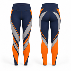 Leggings de Yoga MEGAMAPLE de Cintura Alta con Bloques de Color y Patrón Geométrico Recortado, Largos, Elásticos en Cuatro Direcciones, de Spandex y Poliéster - Product Image 1