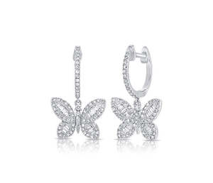 Nouveauté : Boucles d'oreilles pendantes en argent 925, or pur 10K 14K, diamants de laboratoire taille baguette et ronds, motif papillon, pour femmes - Product Image 1