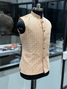 Luxury Peach Jacquard Nehru <b>Jacket</b> for Men Premium Wedding Modi Waistcoat Ethnic Bandhgala Vest Designer Festive Wear - Product Image 3