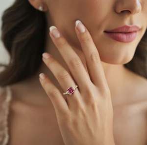Anillo de Compromiso de Moissanita Rosa con Corte Esmeralda en Plata de Ley 925 Chapada en Oro con Engaste de Garras para Aniversario de Bodas - Product Image 3