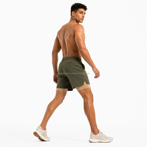 Blank Plain No Logo Two <b>Layer</b> Performance Shorts Recycled Polyester Blend Built In Compression Shorts Drawstring Basketball - Product Image 2