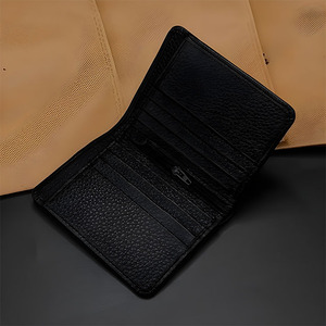 Portefeuille vertical en cuir noir avec fermeture éclair intérieure, plusieurs emplacements pour cartes, porte-monnaie simple, vente en gros pour fournisseurs - Product Image 6