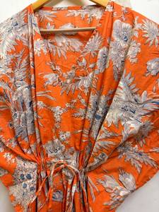 Women's <b>Blue</b> Floral Cotton Maxi Lounge Dress Batwing Sleeves Safari Print Holiday Wear Casual Summer <b>Tunic</b> Regular Fit Bohemian - Product Image 4