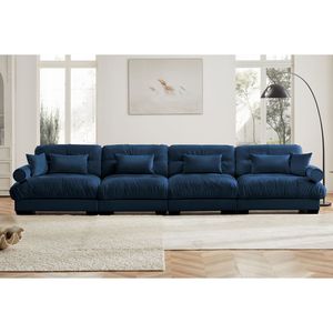 Divano Componibile in Velluto Super Confortevole e Oversize con Pouf Mobile, Braccioli Imbottiti e Tasche Profonde per Soggiorno - Product Image 2