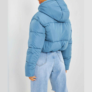Light Blue Hooded <b>Puffer</b> <b>Jacket</b> Regular Thick 70% Down Coat Casual Style Cotton Liner Eco-Friendly Zipper Closure - Product Image 4