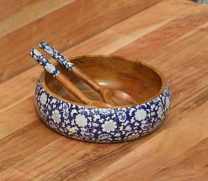 Ensemble de saladiers en bois de manguier faits à la main de haute qualité : design floral bohème, saladiers sculptés personnalisés pour la maison avec des accessoires pour servir la salade - Product Image 2