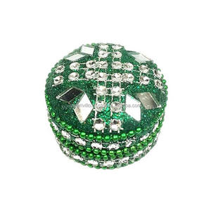 Petite boîte ronde en métal avec paillettes pour bibelots et accessoires, exportation indienne, boîte à souvenirs durable avec perles, boîte cadeau - Product Image 4