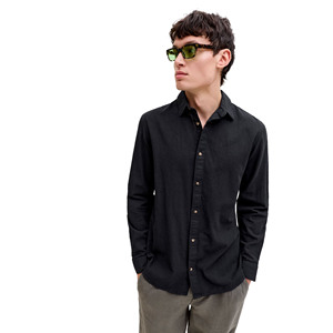 Chemise pour homme décontractée, coupe ajustée, manches longues, col rabattu, couleur unie, 100% coton, respirante, séchage rapide, écologique - Product Image 3