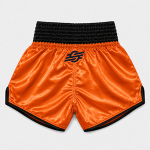 Shorts de MMA orange avec imprimé tigre, logo frontal imprimé par transfert thermique, unisexe, coupe athlétique pour adulte, séchage rapide, vêtements légers pour la boxe - Product Image 2