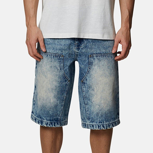 Shorts Bermuda en jean délavé pour homme, taille mi-haute, fermeture boutonnée, couleur unie, respirant, style tissé - Product Image 5