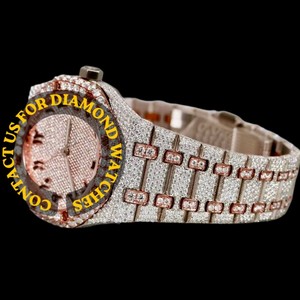 Reloj de Pulsera para Hombre, Diseño Moderno, Esfera de 41 mm con Números Árabes, Chapado en Oro Rosa, Diamantes Moissanite, Movimiento de Cuarzo, Estilo Hip Hop - Product Image 3