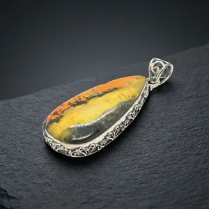 Colgante de energía curativa de Jaspe Abeja con brillo solar en plata de ley 925, unisex, estilo vintage para uso diario - Product Image 5