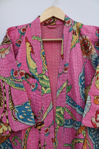 Bata Kimono de Algodón 100% con Estampado de Bloques de Dibujos Animados Naaz Textile para Mujer, Suave y Transpirable, Camisón de Verano Hecho a Mano, Cuello en V Elástico, ODM - Product Image 3