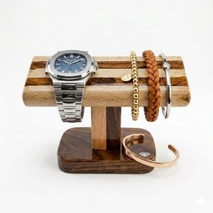 <b>Square</b> Solid <b>Wood</b> Watch Stand Brown Handmade Polished Modern Desktop Storage Organizer for Home Decoration - Product Image 4