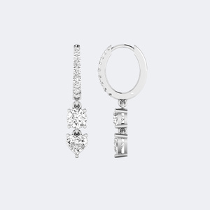 Pendientes de Diamantes Cultivados en Laboratorio Vintage de 1.40 CTW, Diseño Colgante Lineal de Dos Piedras con Engaste Redondo/Corazón/Pavé, Tipo Huggie - Product Image 5