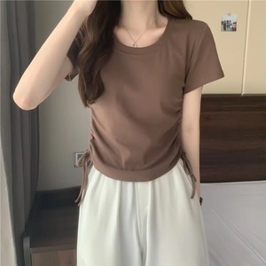 <b>Women</b> <b>White</b> Slim Fit <b>Short</b> <b>Sleeve</b> O-Neck T-<b>Shirt</b> Solid Color Cotton Jersey Casual Spring Summer Top - Product Image 4