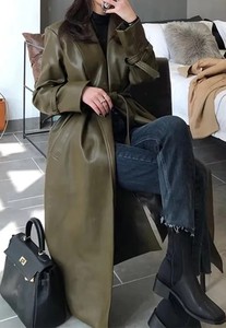 Ventes en gros de manteaux longs en cuir de vachette pour femmes, vestes en cuir de mouton pour femmes, manteaux longs en cuir véritable pour femmes, mode d'hiver - Product Image 4