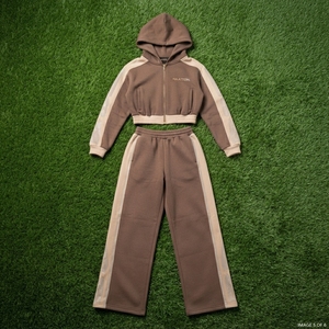Conjunto de chándal de dos piezas para mujer con cremallera, capucha y detalles de pedrería, sudadera con bloques de color y pantalones de chándal de pierna ancha - Product Image 5