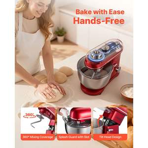 Batteur sur socle électrique 660W 8,2QT, mélangeur à pâte de cuisine, 6+ vitesses pulsées, acier inoxydable, tête inclinable, fouet, batteur, pâtisserie - Product Image 6