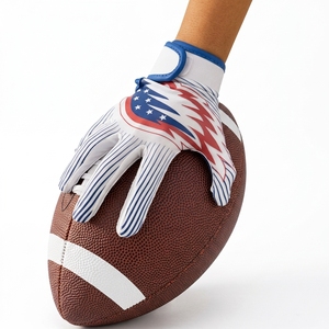 Custom USA Flag Receiver Gloves Synthetic Leather <b>Sticky</b> Grip <b>Hook</b> Loop Breathable Team Sports American Football Gloves - Product Image 6