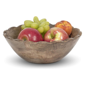 Mango Wood Carved <b>Bowl</b> Set Food Safe <b>Large</b> Fruit Salad Wooden Centerpiece Serving <b>Bowl</b> with Wavy Edge at Wholesale Price - Product Image 3