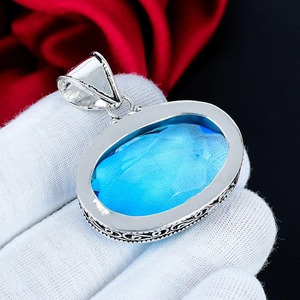 Colgante de Plata de Ley 925 con Topacio Azul Suizo, Joyería Hecha a Mano con Piedras Preciosas, Colgante de Plata de Ley 925 con Topacio Azul Suizo Hecho a Mano - Product Image 3