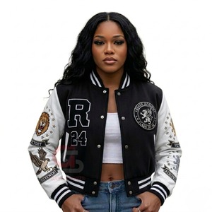 Chaquetas estilo vintage HBCU con diseño de logotipo personalizado, chaquetas universitarias, chaquetas de béisbol, chaquetas de mujer con mangas de cuero, chaquetas cortas para mujer - Product Image 3