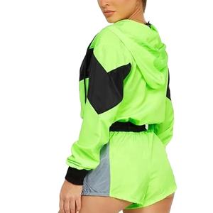 Streetwear Custom Women's <b>Nylon</b> Windbreaker Color Block Sweat Short Suits Zip-up Hooded Tracksuits 2026 - Product Image 3
