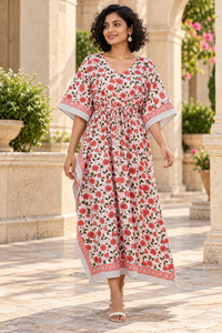 Robe longue tissée col en V style bohème pour femme, imprimé floral, taille élastique, coupe décontractée trapèze, respirante, avec fentes, idéale pour l'été - Product Image 3