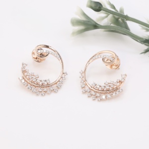 Pendientes de Oro Rosa con Diseño de Espiral Redonda, Diamantes Cultivados en Laboratorio, Círculo Abierto con Cinta, Joyería Fina para Mujer, Regalo Ideal - Product Image 1