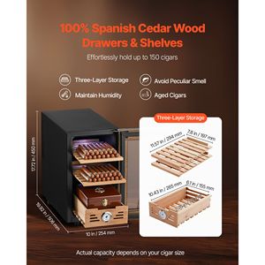 Humidor Elettrico per Sigari in Legno di Cedro Spagnolo da 23L con Armadietto per 150 Sigari e Controllo della Temperatura per Uso Domestico - Product Image 4