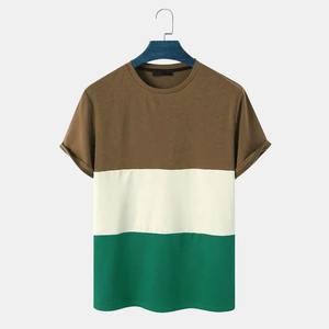 Nueva Camiseta de Tres Colores de 180 GSM para Hombre, Mezcla de Algodón, Multicapa, Lisa, Informal, para Verano, en Marrón, Crema y Verde - Product Image 1