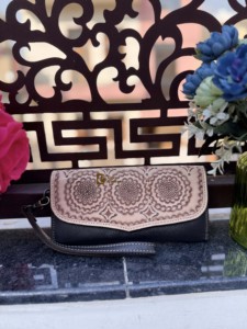 High Quality 2026 Hand <b>Tooled</b> Carving <b>Leather</b> Clutch Stylish Hair On Hide Multi Uses Western Women's Wrist Wallets - Product Image 1