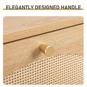 Scarpiera a 3 livelli con frontale in rattan color legno naturale, 54x24x135 cm, realizzata in truciolato - Product Image 6