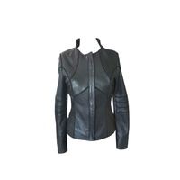 Blouson court d'hiver pour femme en cuir de vachette, effet vieilli, écologique, épais, design dos nu, fermeture éclair, avec logo