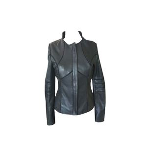 Veste en cuir de vache pour femmes, courte, d'hiver, pour moto, lavée à l'animal, écologique, design dos nu, fermeture éclair, décoration logo - Product Image 4